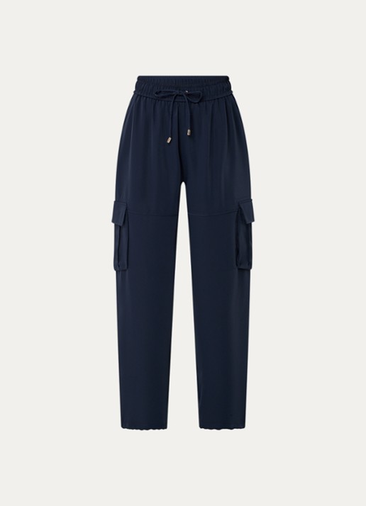 Liu Jo High waist loose fit cargobroek met klepzakken - voorkant 3 donkerblauw