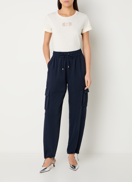 Liu Jo High waist loose fit cargobroek met klepzakken - voorkant 4 donkerblauw