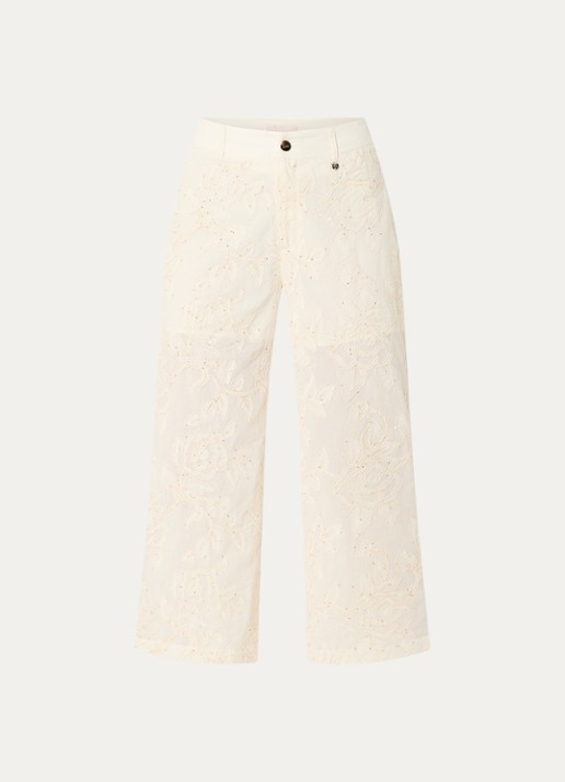 Liu Jo High waist loose fit cropped broek met pailletten - voorkant 3 beige
