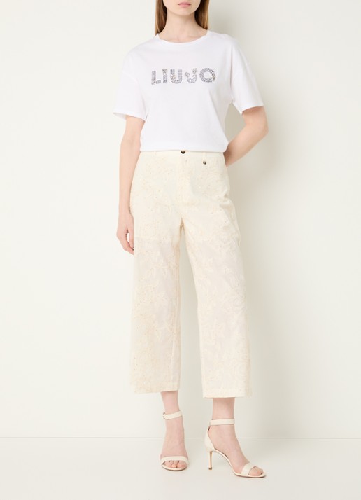 Liu Jo High waist loose fit cropped broek met pailletten - voorkant 4 beige