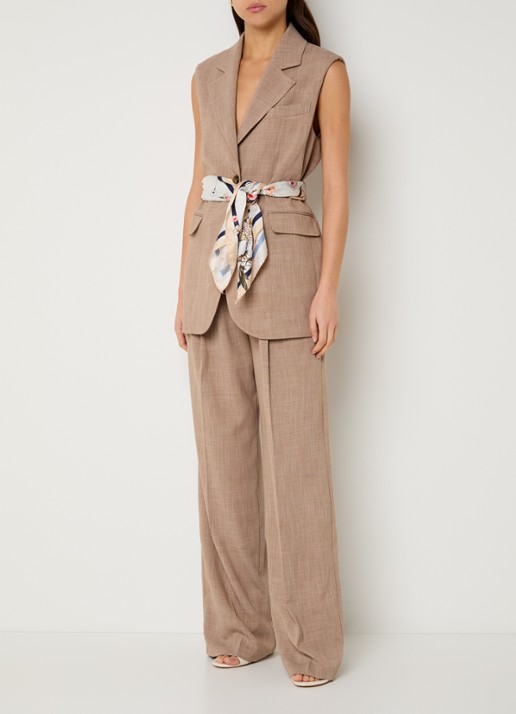 Liu Jo High waist loose fit pantalon met steekzakken en persplooi - voorkant 3 lichtbruin