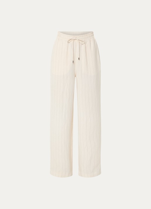 Liu Jo High waist loose fit pantalon met streepprint en steekzakken  - voorkant creme