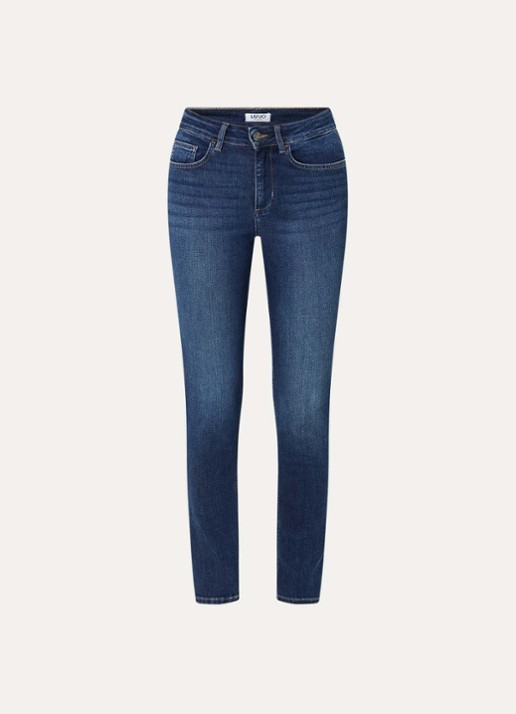 Liu Jo High waist skinny jeans met donkere wassing en strass - voorkant 2 indigo