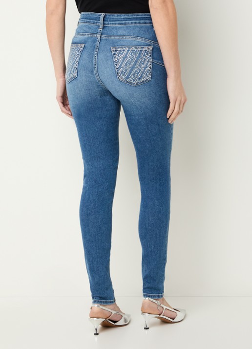 Liu Jo High waist skinny jeans met strass  - achterkant indigo