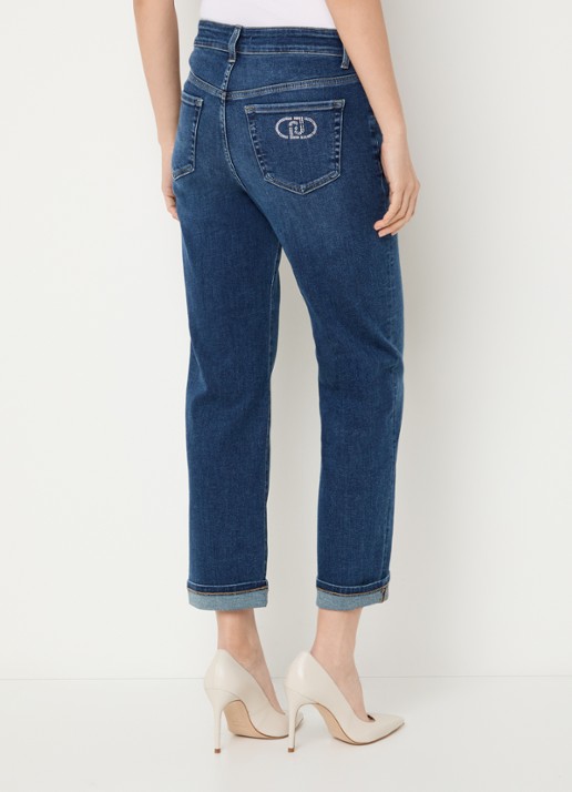 Liu Jo High waist straight fit jeans met donkere wassing en strass - achterkant 3 indigo