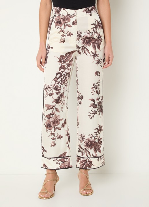 Liu Jo High waist straight fit pantalon met bloemenprint - detail 4 gebroken wit