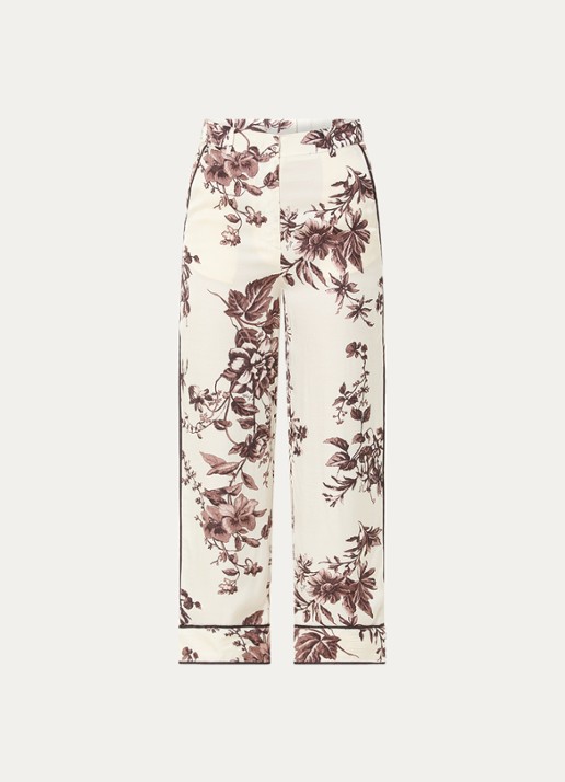 Liu Jo High waist straight fit pantalon met bloemenprint - voorkant 2 gebroken wit