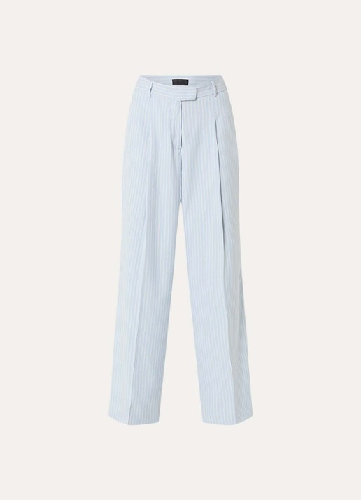 Liu Jo High waist straight fit pantalon met streepprint en lurex - voorkant 3 lichtblauw