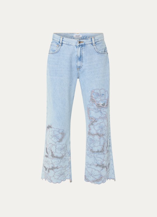 Liu Jo High waist straight leg jeans met broderie - voorkant 4 indigo