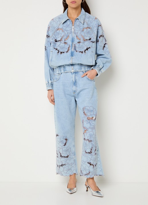 Liu Jo High waist straight leg jeans met broderie - voorkant 5 indigo