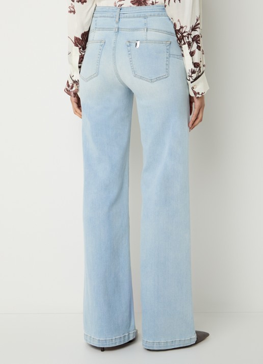 Liu Jo High waist straight leg jeans met gekleurde wassing en ceintuur - achterkant lichtblauw