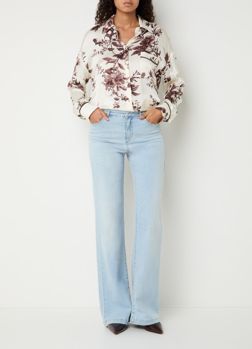 Liu Jo High waist straight leg jeans met gekleurde wassing en ceintuur - voorkant 5 lichtblauw
