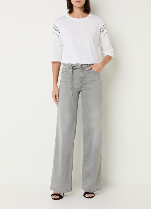 Liu Jo High waist straight leg jeans met gekleurde wassing en ceintuur - voorkant 5 lichtgrijs