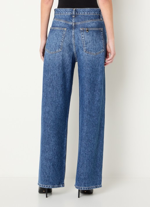 Liu Jo High waist straight leg jeans met strass en steekzakken - achterkant indigo