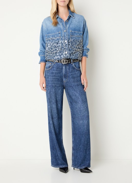 Liu Jo High waist straight leg jeans met strass en steekzakken - voorkant 3 indigo