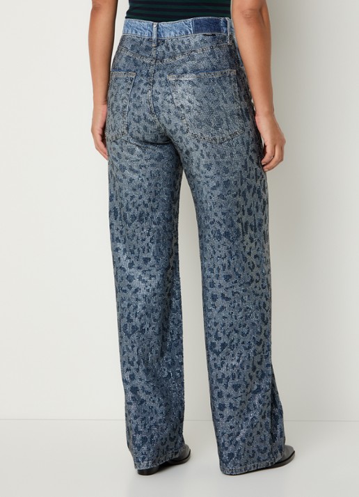 Liu Jo High waist straight leg jeans met strass - achterkant 5 indigo