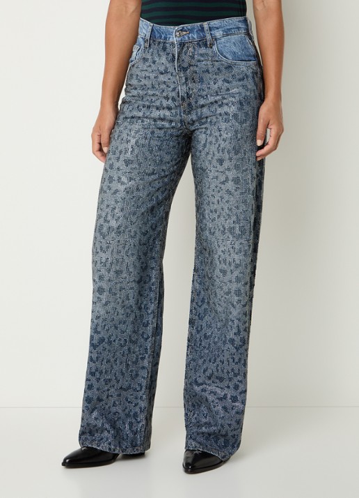 Liu Jo High waist straight leg jeans met strass - detail indigo