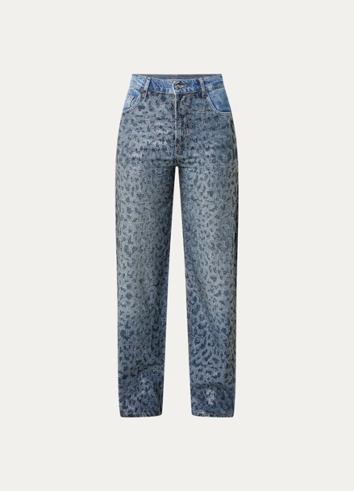 Liu Jo High waist straight leg jeans met strass - voorkant 3 indigo