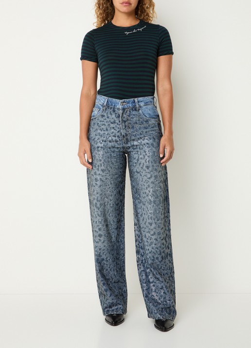 Liu Jo High waist straight leg jeans met strass - voorkant 4 indigo