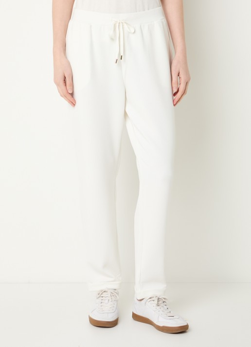 Liu Jo High waist tapered fit broek met logo en strass - detail 4 gebroken wit