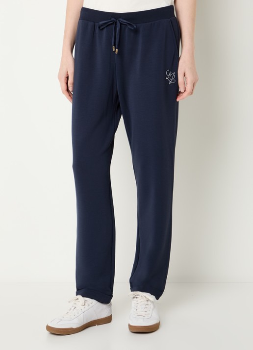 Liu Jo High waist tapered fit broek met logo en strass - detail 4 donkerblauw