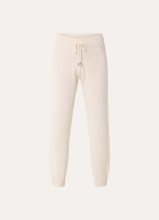 Liu Jo High waist tapered fit joggingbroek met lurex en trekkoord - voorkant 3 beige