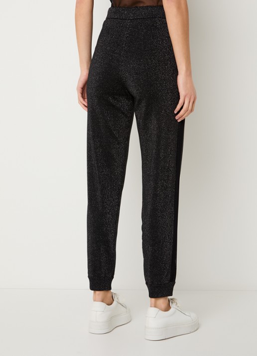 Liu Jo High waist tapered fit joggingbroek met lurex en trekkoord - achterkant 4 zwart