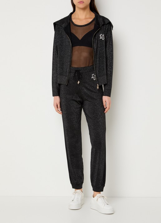 Liu Jo High waist tapered fit joggingbroek met lurex en trekkoord - voorkant 2 zwart