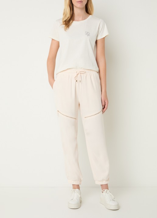 Liu Jo High waist tapered fit trackpants met elastische band en ritszakken - voorkant 4 creme