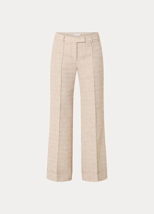 Liu Jo High waist wide fit pantalon met gemêleerd dessin - voorkant beige