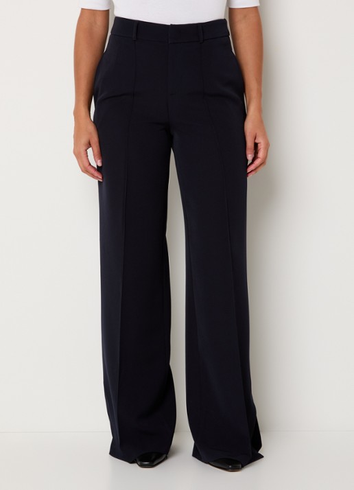 Liu Jo High waist wide fit pantalon met persplooi en steekzakken - detail 4 donkerblauw