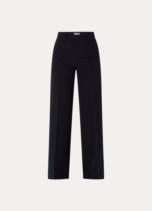 Liu Jo High waist wide fit pantalon met persplooi en steekzakken - voorkant 2 donkerblauw