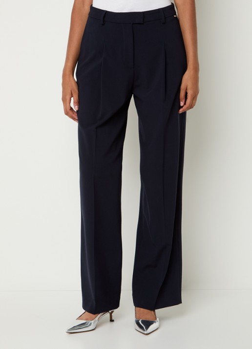 Liu Jo High waist wide fit pantalon met plooidetail - detail 2 donkerblauw