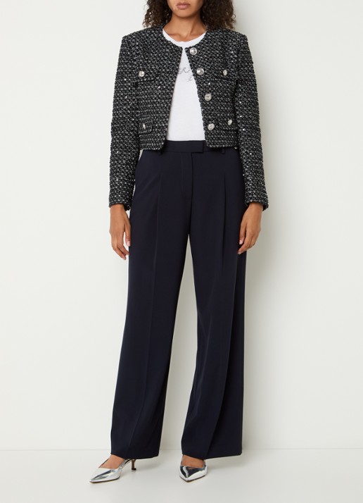 Liu Jo High waist wide fit pantalon met plooidetail - voorkant 4 donkerblauw