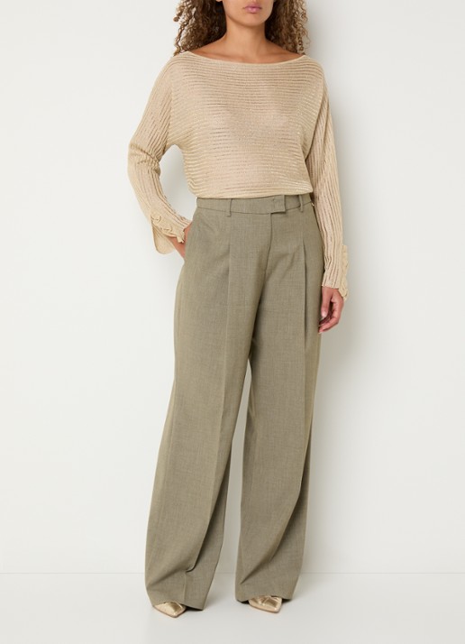 Liu Jo High waist wide fit pantalon met plooidetail - voorkant 3 groen