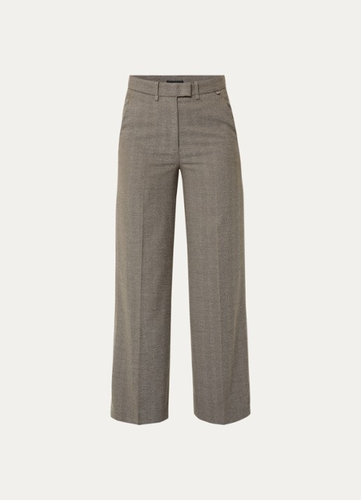 Liu Jo High waist wide fit pantalon met visgraatdessin - voorkant 2 bruin