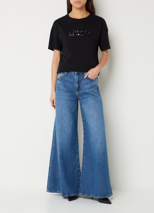 Liu Jo High waist wide leg jeans met gekleurde wassing - voorkant 2 indigo