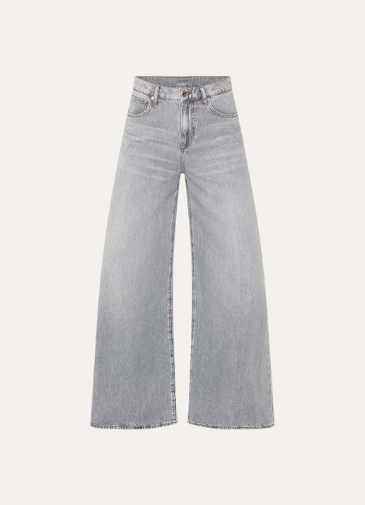 Liu Jo High waist wide leg jeans met gekleurde wassing - voorkant 4 lichtgrijs