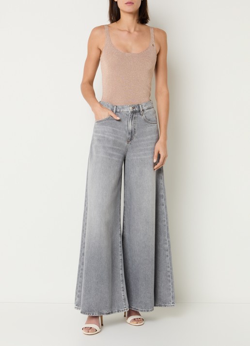 Liu Jo High waist wide leg jeans met gekleurde wassing - voorkant 5 lichtgrijs