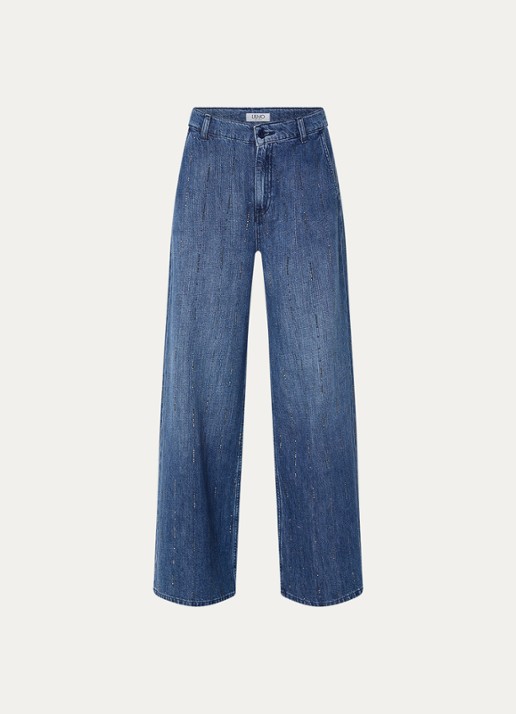 Liu Jo High waist wide leg jeans met strass - voorkant 3 indigo
