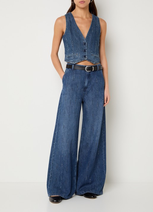 Liu Jo High waist wide leg jeans met strass - voorkant 4 indigo