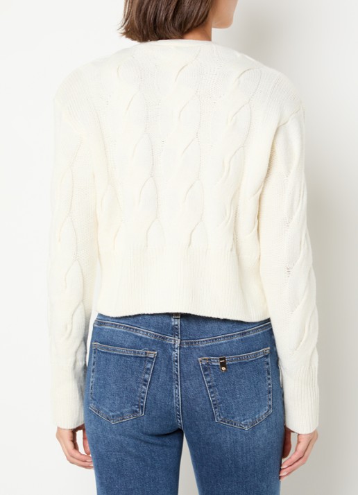 Liu Jo Kabelgebreid vest in wolblend - achterkant 3 creme