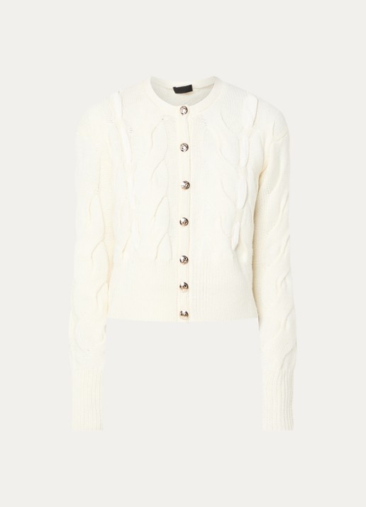 Liu Jo Kabelgebreid vest in wolblend - voorkant creme
