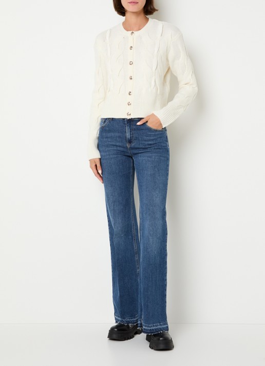 Liu Jo Kabelgebreid vest in wolblend - voorkant 2 creme
