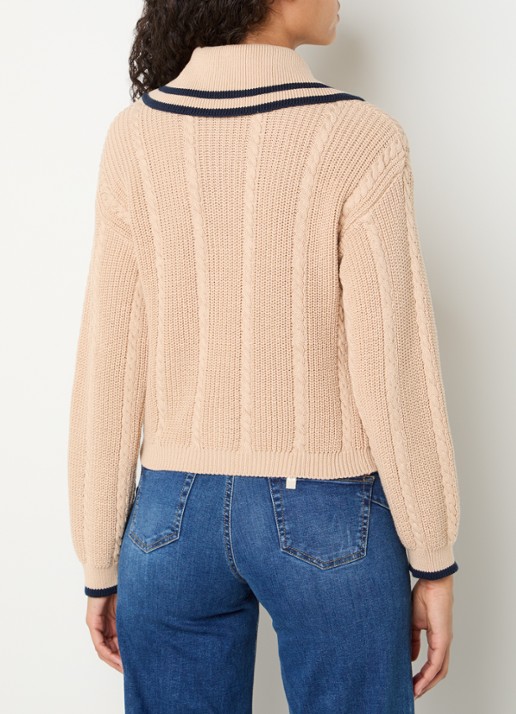 Liu Jo Kabelgebreid vest met V-hals - achterkant camel