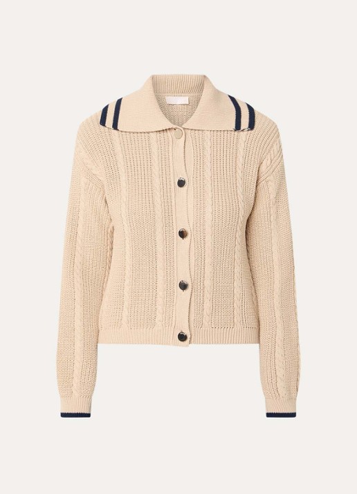 Liu Jo Kabelgebreid vest met V-hals - voorkant 3 camel