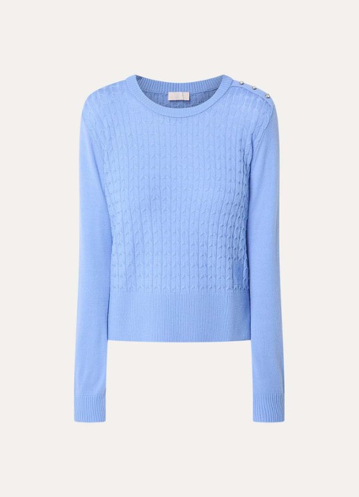 Liu Jo Kabelgebreide pullover in wolblend - voorkant blauw