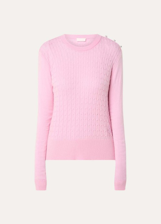 Liu Jo Kabelgebreide pullover in wolblend - voorkant 3 lichtroze