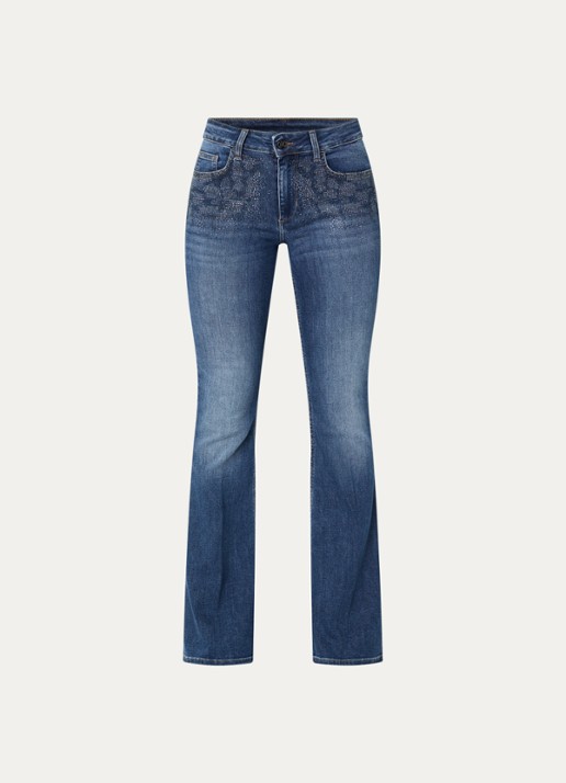 Liu Jo Low waist flared jeans met medium wassing - voorkant indigo