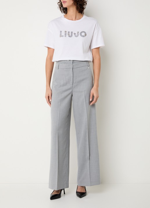 Liu Jo Lungo high waist straight fit pantalon met print en steekzakken - voorkant 4 grijs